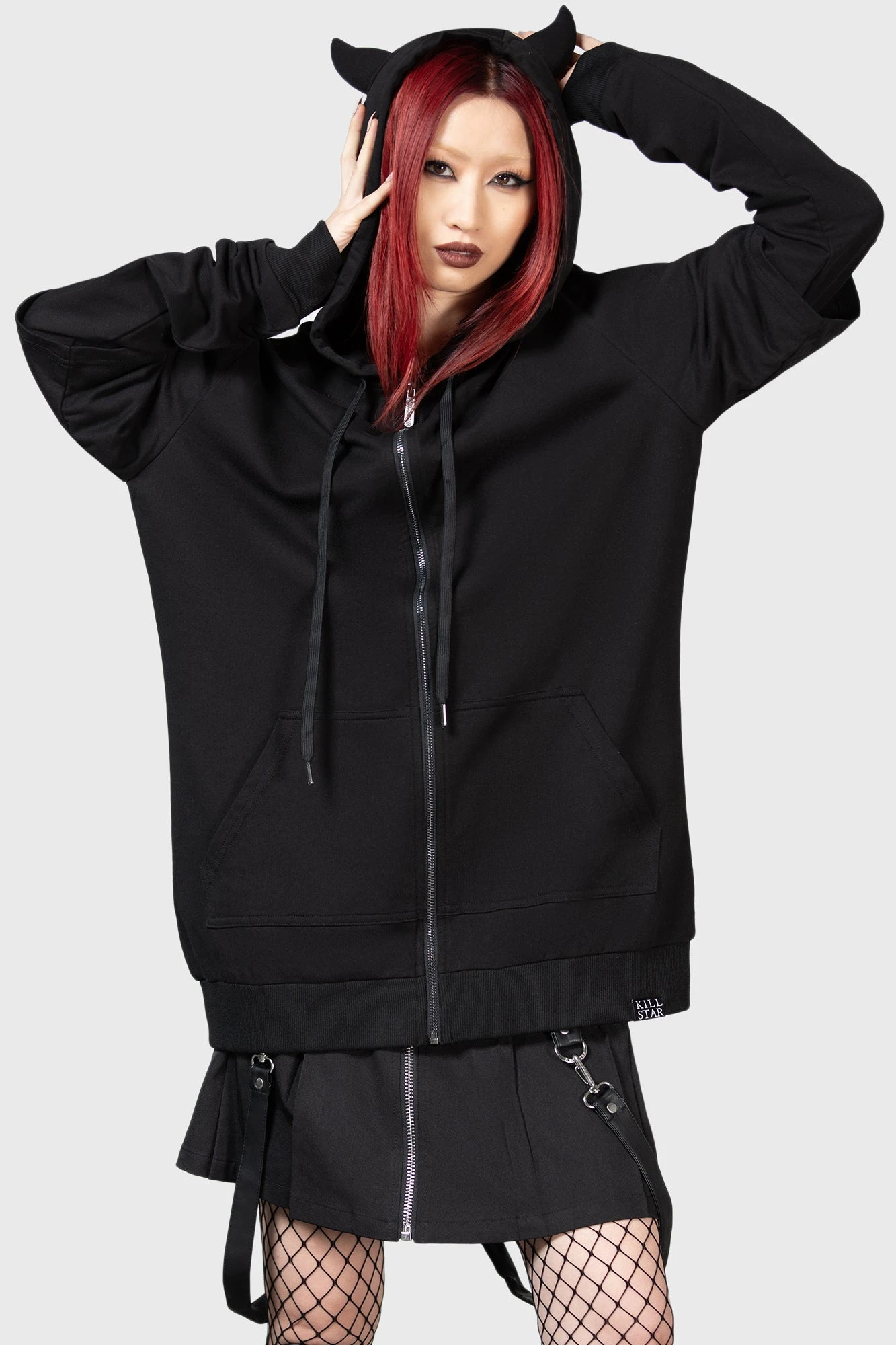 KILLSTAR Watch The Skies Devil Horned Zip-Up Hoodie 3 KILLSTAR Watch The Skies Devil Horned Zip-Up Hoodie - Image 3