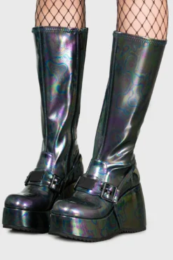 Killstar Watchtower Silver Oil Slick Platform Boots