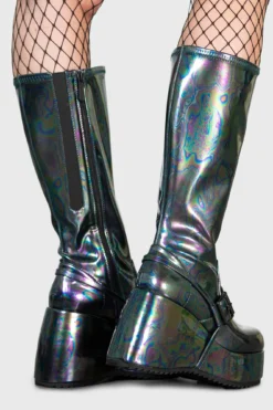 Killstar Watchtower Silver Oil Slick Platform Boots -Kill Star Store WATCHTOWER BOOTS E