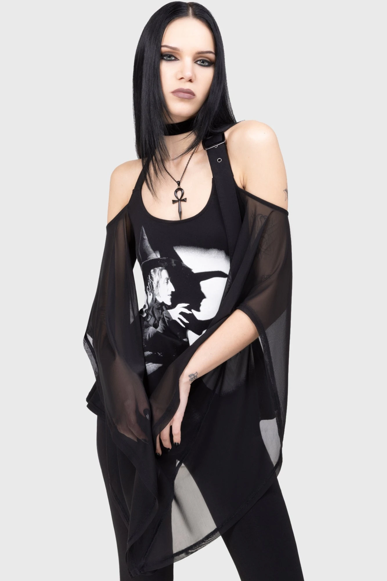 KILLSTAR The Witch Is Dead Top - Gothic Cold Shoulder Mesh Blouse 2 KILLSTAR The Witch Is Dead Top - Gothic Cold Shoulder Mesh Blouse - Image 2