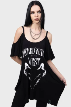 KILLSTAR Wicked Witch Vest Top - Licensed Cold Shoulder Graphic Tee