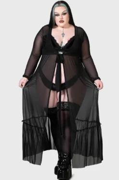 Killstar Widow's Tears Plus Size Mesh Maxi Robe