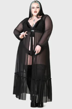 Killstar Widow's Tears Plus Size Mesh Maxi Robe -Kill Star Store WIDOWS TEARS ROBE PLUS W D