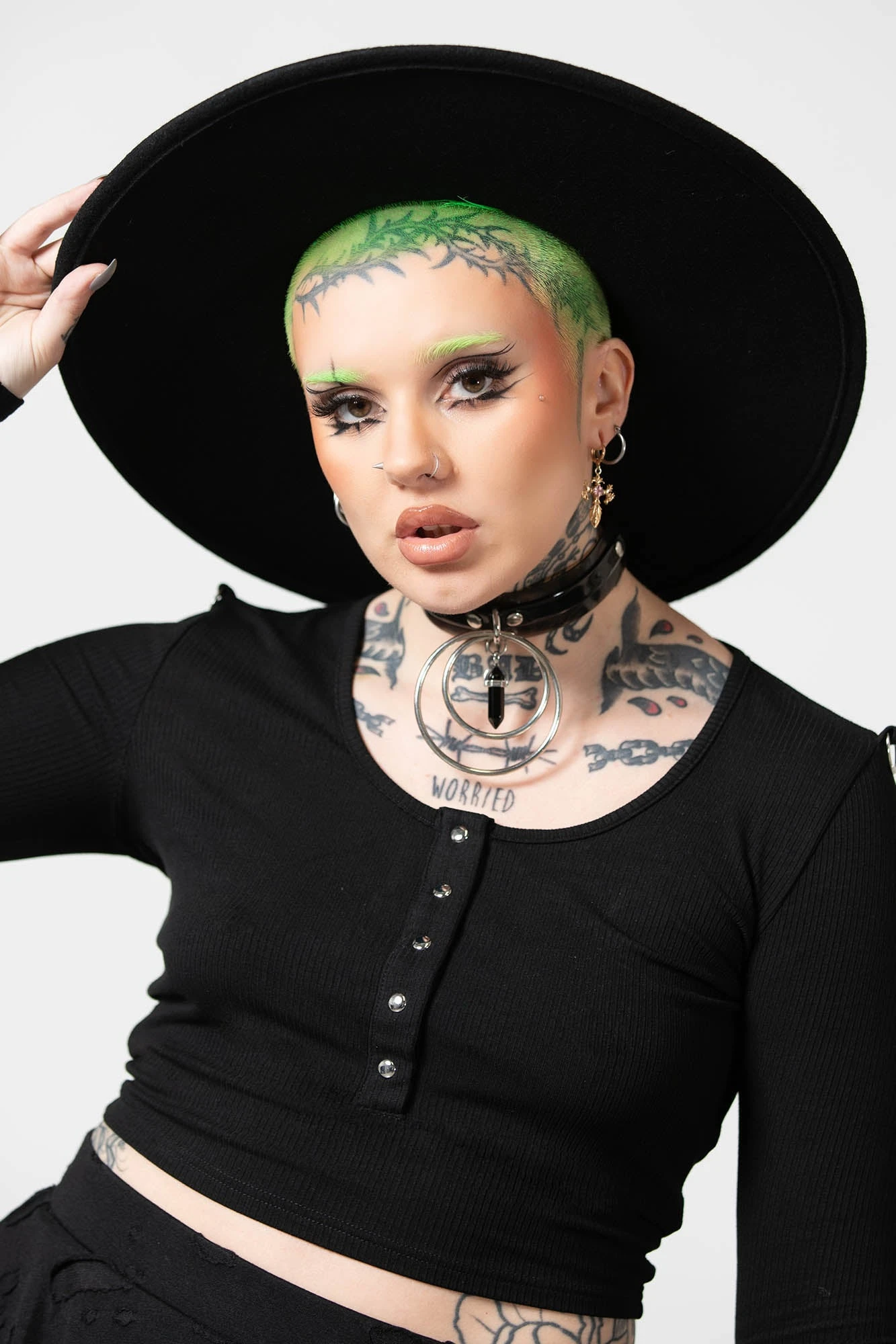 KILLSTAR Witch Brim Hat - Gothic All Black Wool Fedora 1 KILLSTAR Witch Brim Hat - Gothic All Black Wool Fedora