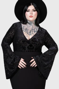 Killstar Woodland Gleam Long Sleeve Burnout Velvet Top - Plus Size