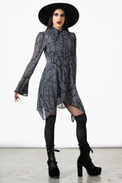 Killstar Woodland Witch Collar Dress - Gothic Bell Sleeve Mini