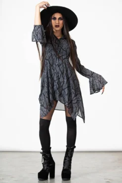 Killstar Woodland Witch Collar Dress - Gothic Bell Sleeve Mini -Kill Star Store WOODLAND WITCH COLLAR DRESS W D