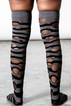 KILLSTAR Wretched Soul Distress Socks - Black/Ash Thigh-Highs -Kill Star Store WRETCHED SOUL DISTRESS SOCKS BLACK ASH D