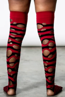 KILLSTAR Wretched Soul Distress Thigh-High Socks [Black/Blood] -Kill Star Store WRETCHED SOUL DISTRESS SOCKS BLACK BLOOD D