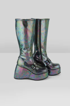 Killstar Watchtower Silver Oil Slick Platform Boots -Kill Star Store Watchtower Platform Boots