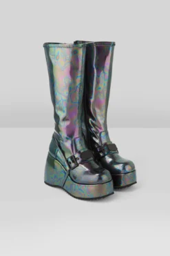 Killstar Watchtower Silver Oil Slick Platform Boots -Kill Star Store Watchtower Platform Boots H