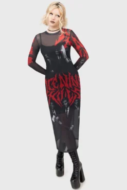 ICE NINE KILLS x Killstar Welcome To Horrorwood Maxi Dress -Kill Star Store Welcome to Horrorwood Maxi Dress E