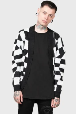 KILLSTAR Your Move Cardigan - Men's Distorted Checkerboard Knit 10 KILLSTAR Your Move Cardigan - Men's Distorted Checkerboard Knit -Kill Star Store YOUR MOVE CARDIGAN MENS C
