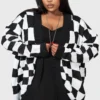 KILLSTAR Your Move Cardigan [Plus Size] - Distorted Checkerboard