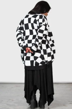 KILLSTAR Your Move Cardigan [Plus Size] - Distorted Checkerboard -Kill Star Store YOUR MOVE CARDIGAN PLUS W E