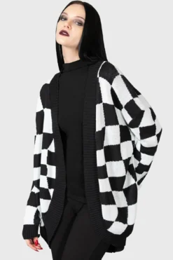 KILLSTAR Your Move Cardigan - Men's Distorted Checkerboard Knit 9 KILLSTAR Your Move Cardigan - Men's Distorted Checkerboard Knit -Kill Star Store YOUR MOVE CARDIGAN W C