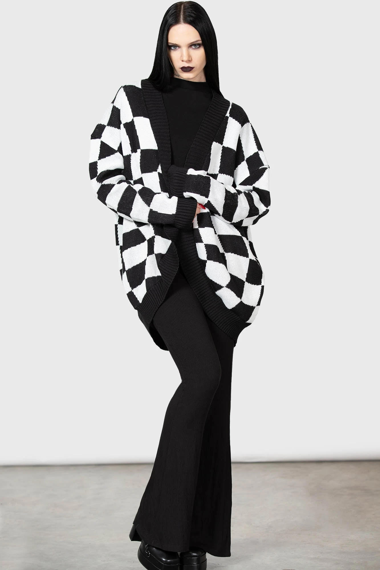 KILLSTAR Your Move Cardigan - Men's Distorted Checkerboard Knit 5 KILLSTAR Your Move Cardigan - Men's Distorted Checkerboard Knit - Image 5