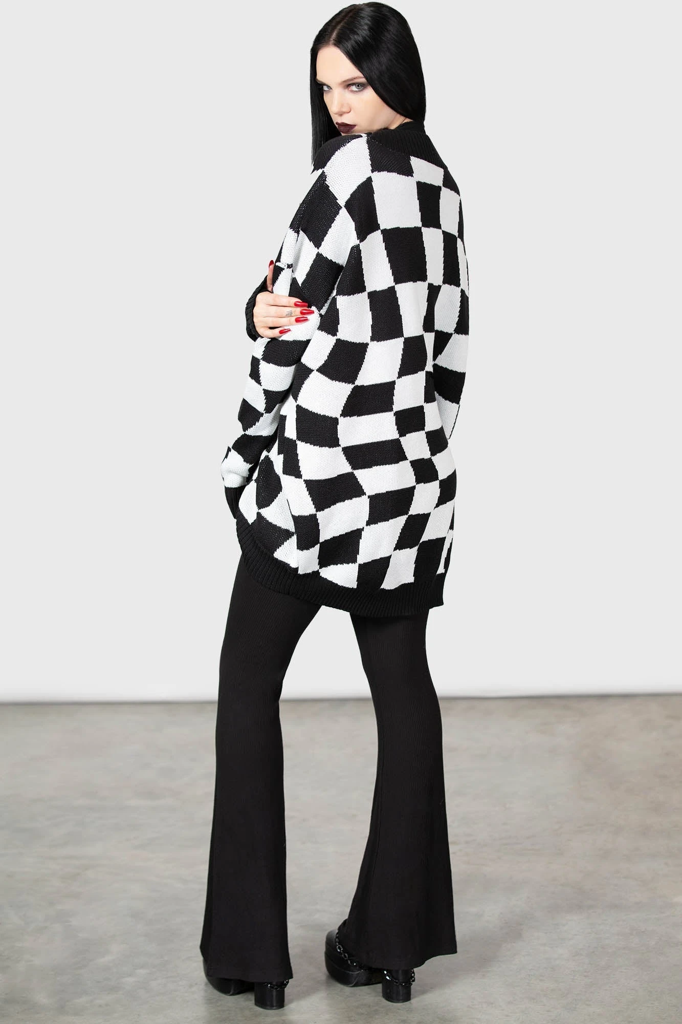 KILLSTAR Your Move Cardigan - Men's Distorted Checkerboard Knit 7 KILLSTAR Your Move Cardigan - Men's Distorted Checkerboard Knit - Image 7