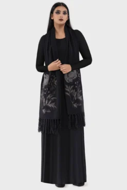 KILLSTAR Ravens Rose Embroidered Oversized Tassel Scarf -Kill Star Store ravenrosescarf1