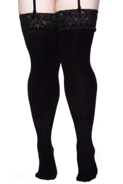 Killstar Stop Staring Plus Size Thigh High Socks with Lace Trim